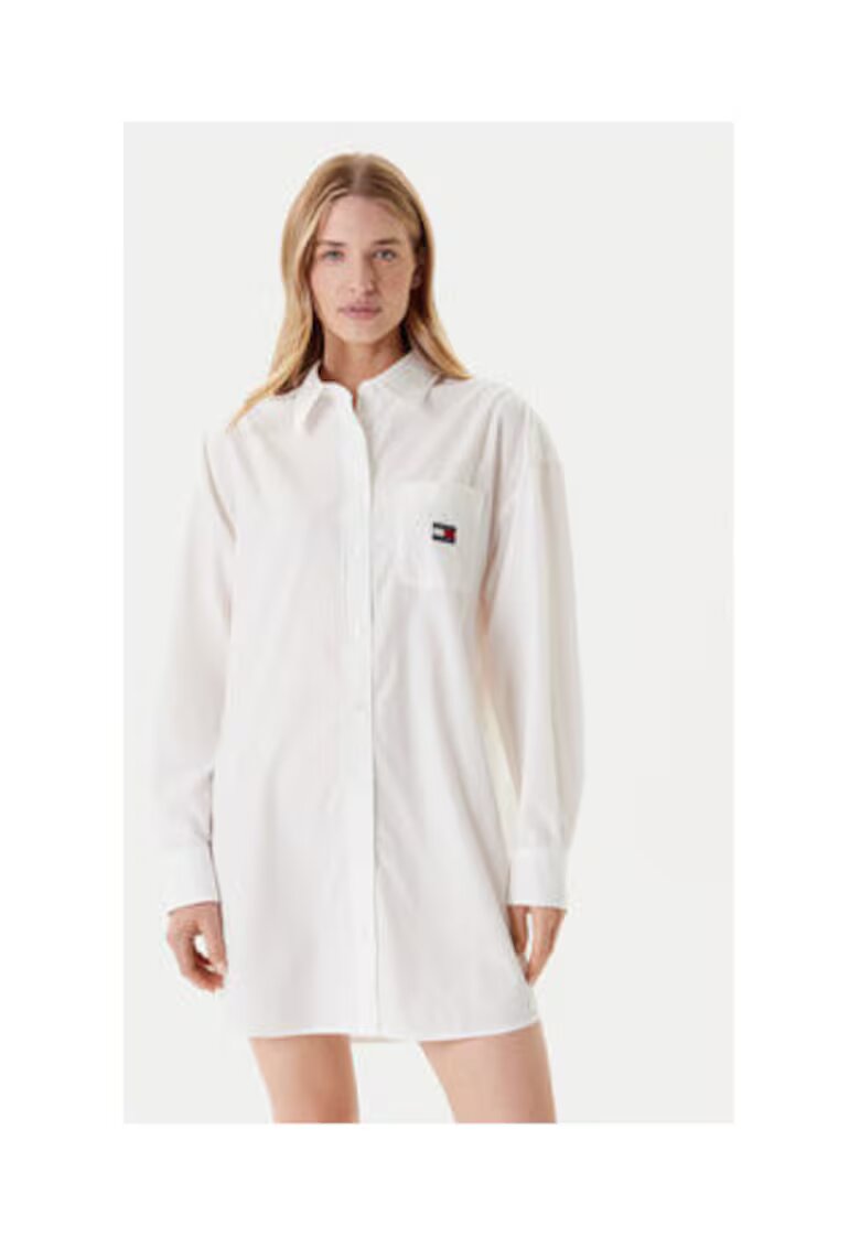 Tommy Jeans Rochie camasa Dama - Alb - 50% bumbac - 50% bumbac organic -