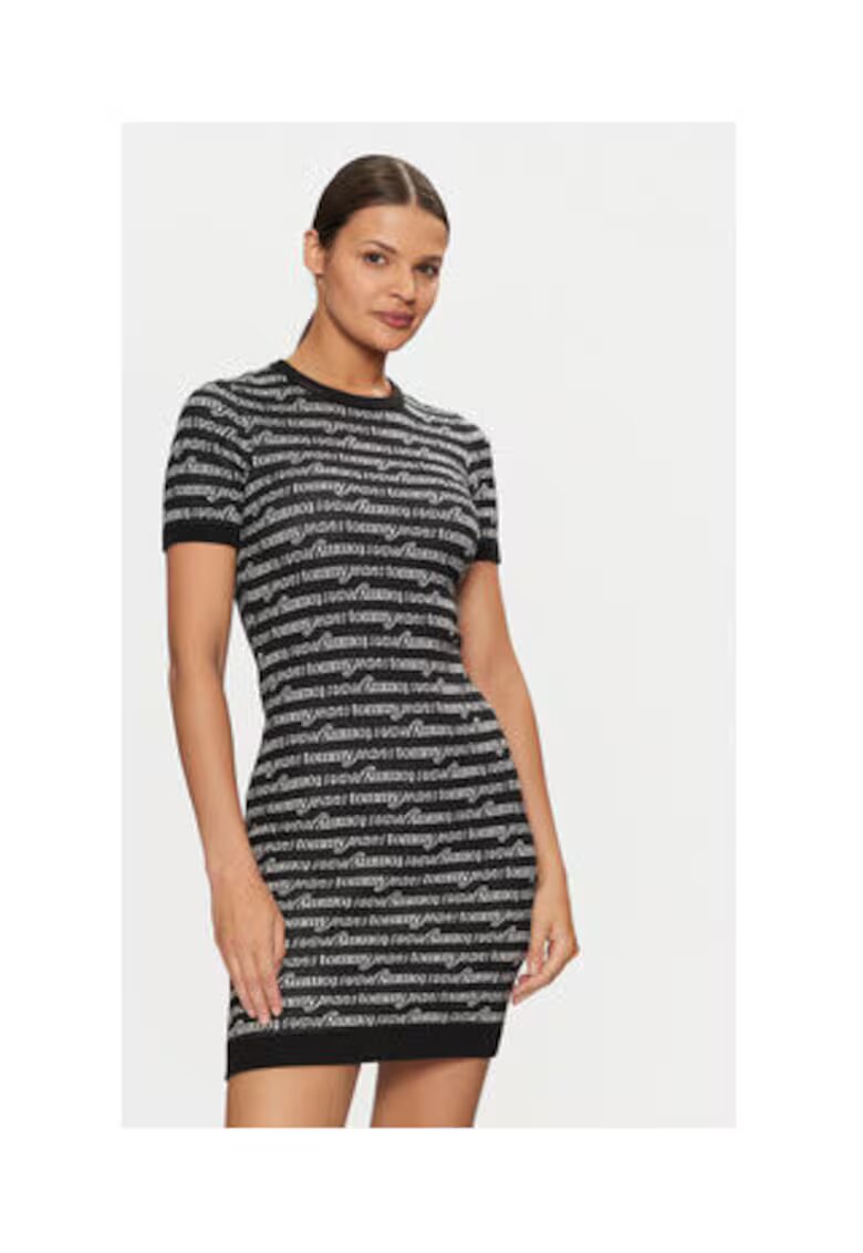 Tommy Jeans Rochie casual dama - material sintetic - negru/alb