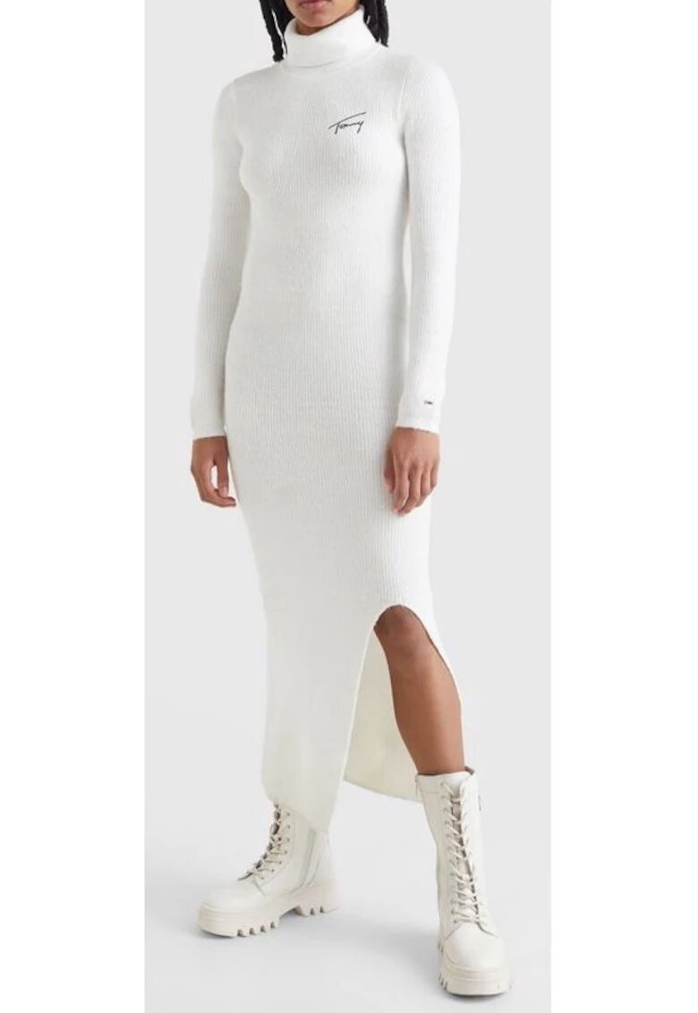 Tommy Jeans Rochie cu guler inalt si slit lateral -