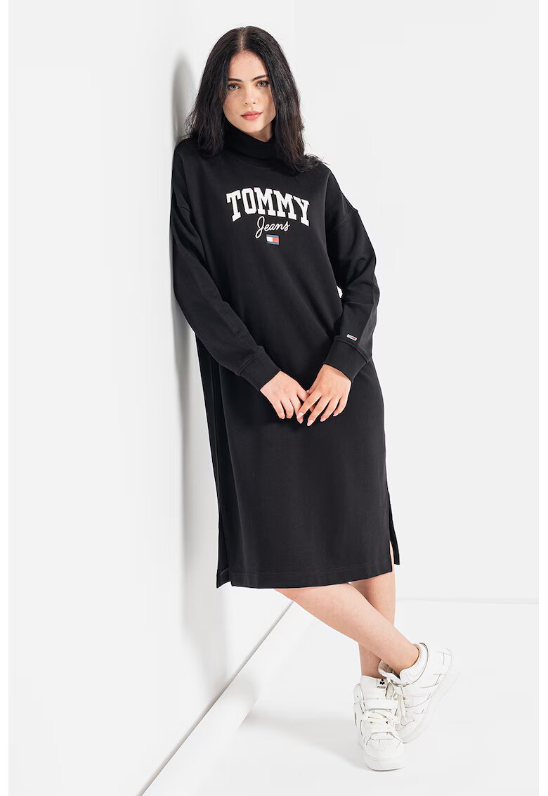 Tommy Jeans Rochie de bumbac organic cu guler inalt si imprimeu logo New Varisty - Alb/Negru