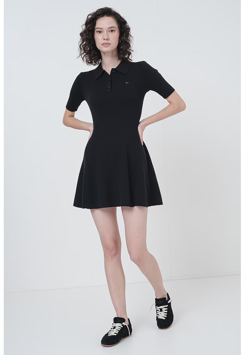 Tommy Jeans Rochie polo slim fit din bumbac - Negru