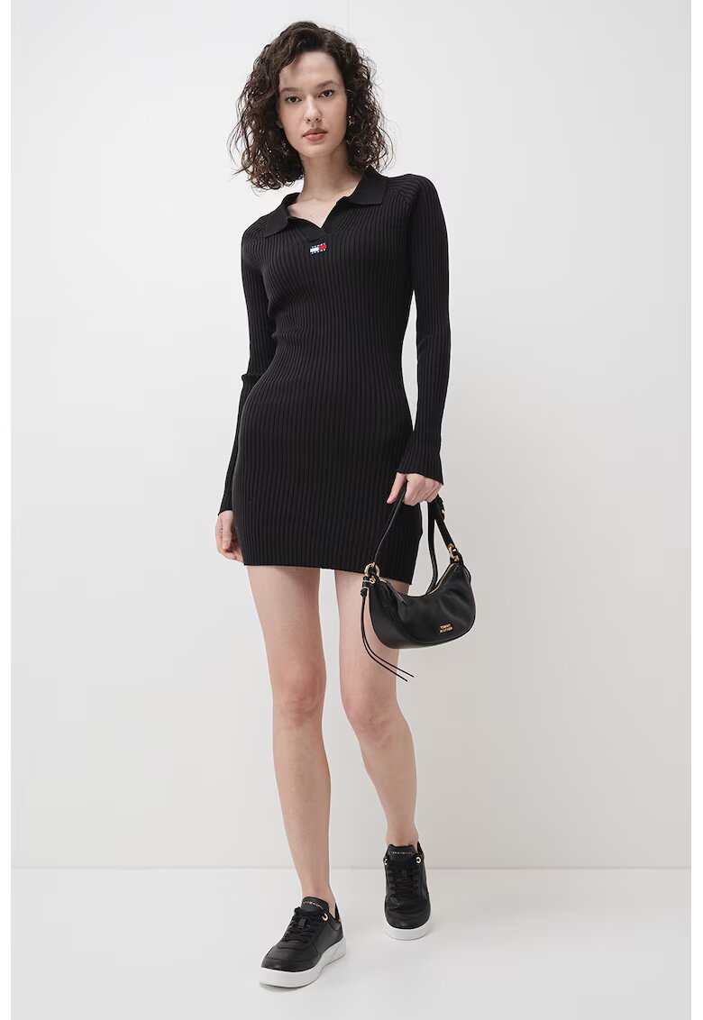 Tommy Jeans Rochie-pulover striata si tricotata - Negru