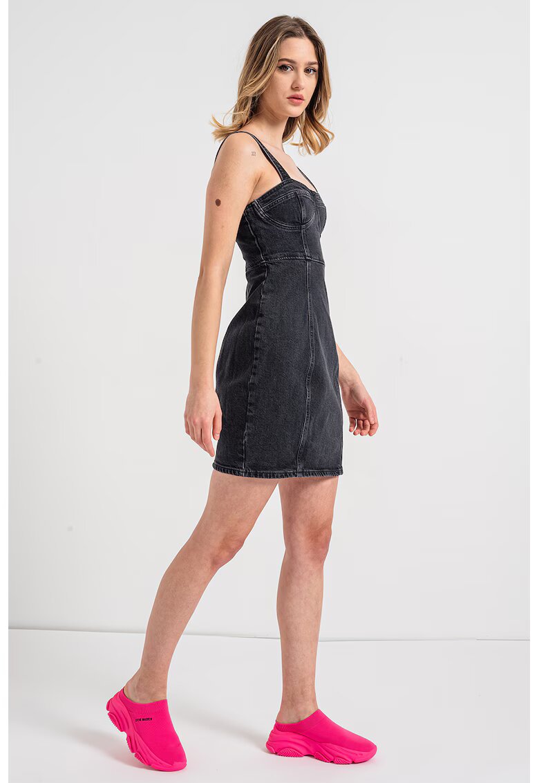 Tommy Jeans Rochie scurta din denim cu bretele - Gri antracit