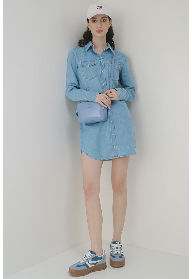 Tommy Jeans Rochie scurta din denim cu croiala dreapta si nasturi
