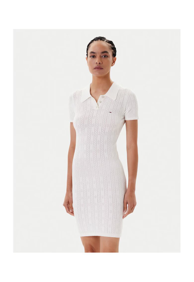 Tommy Jeans Rochie tricotata de dama - ecru - 50% viscoza - 28% poliester - 22% poliamida -