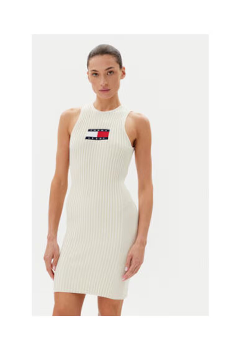 Tommy Jeans Rochie tricotata de dama - ecru - 88% viscoza - 12% poliester reciclat -