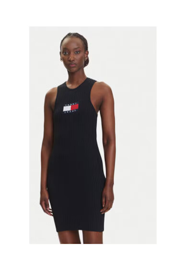 Tommy Jeans Rochie tricotata de dama - neagra - 88% viscoza - 12% poliester reciclat