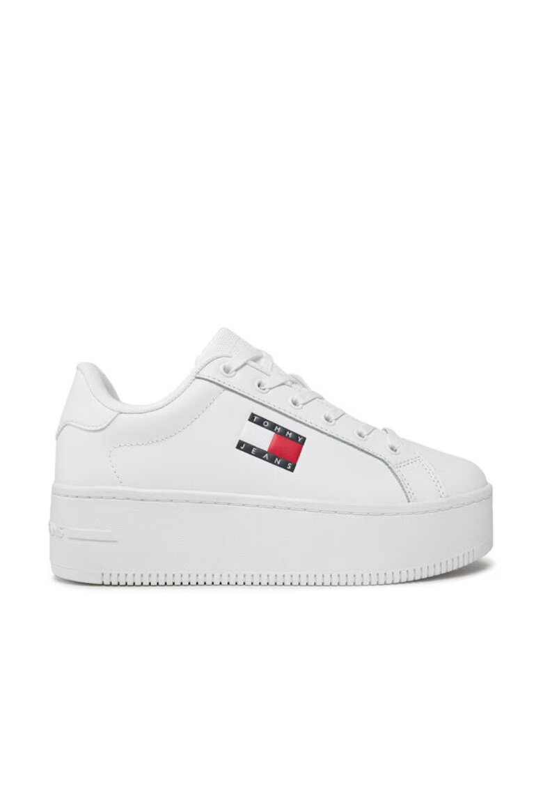 Tommy Jeans Tenisi dama - piele naturala - alb - platforma - inchidere cu sireturi