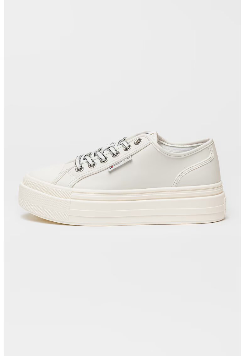 Tommy Jeans Tenisi low-cut din piele cu platforma - Alb fildes