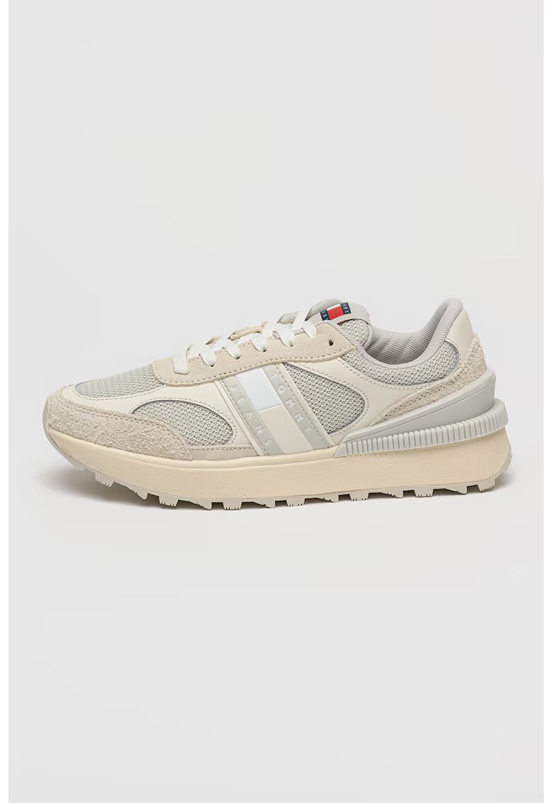 Tommy Jeans Tommy Hilfiger - Pantofi sport cu insertii din piele intoarsa - Gri deschis/Bej