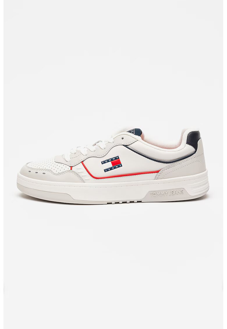 Tommy Jeans Tommy Hilfiger - Pantofi sport de piele cu garnituri contrastante si talpa cupsole - Alb/Gri deschis/Bleumarin