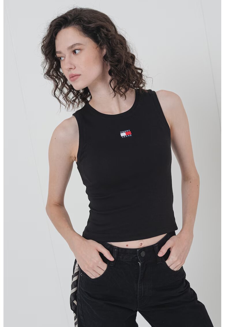 Tommy Jeans Top cu aplicatie logo discreta - Negru