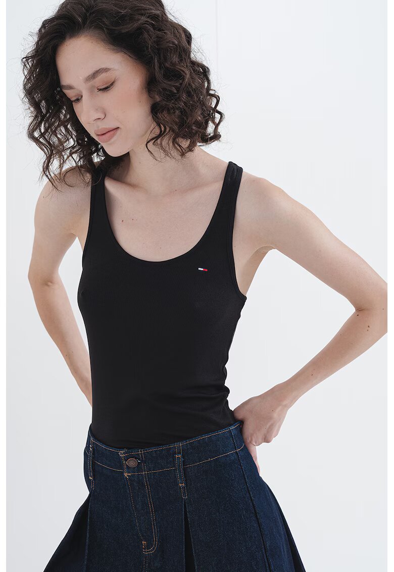 Tommy Jeans Top slim fit din amestec de modal - Negru