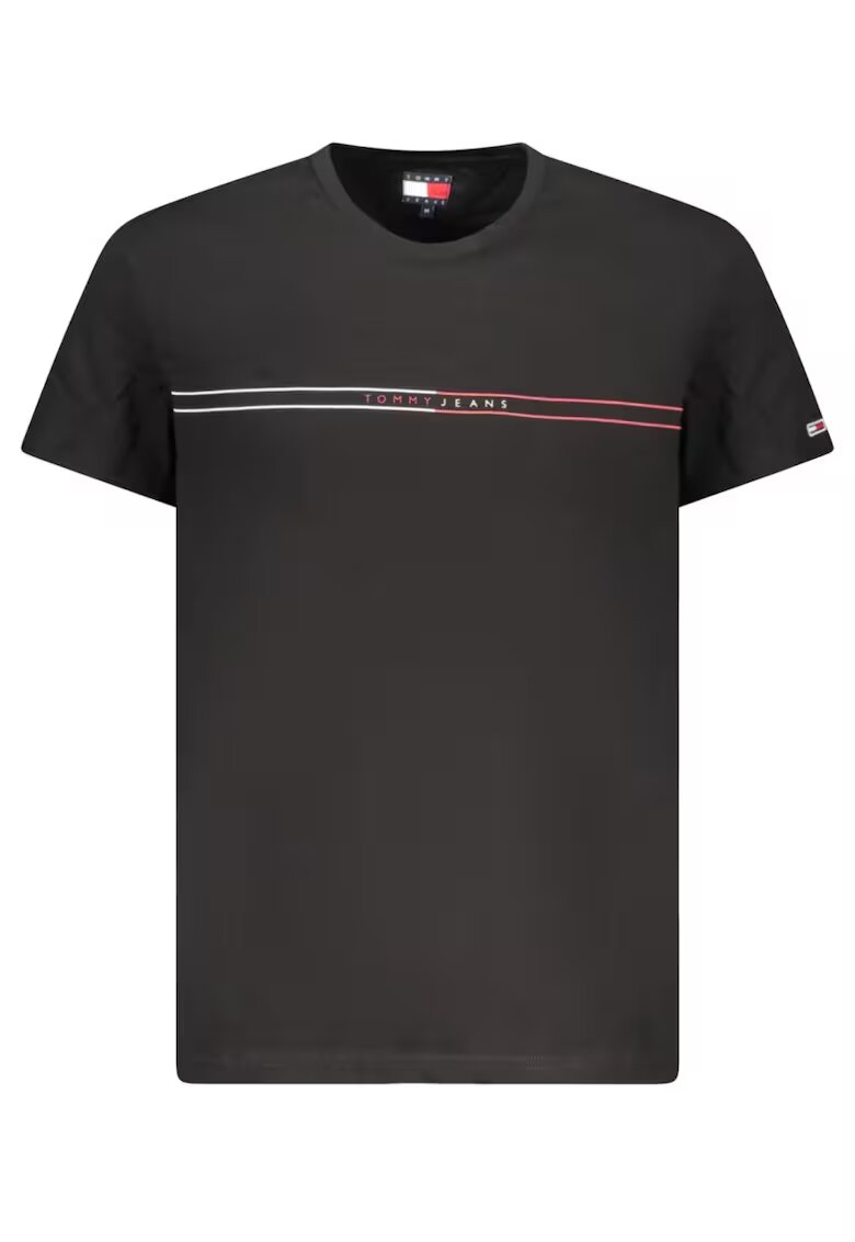 Tommy Jeans Tricou barbati - cu imprimeu si mini logo pe maneca - Negru