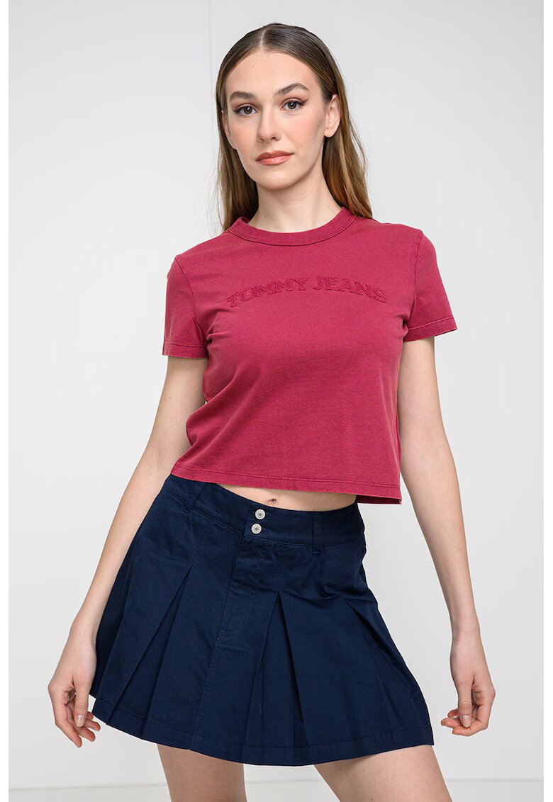 Tommy Jeans Tricou crop cu logo - Rosu inchis
