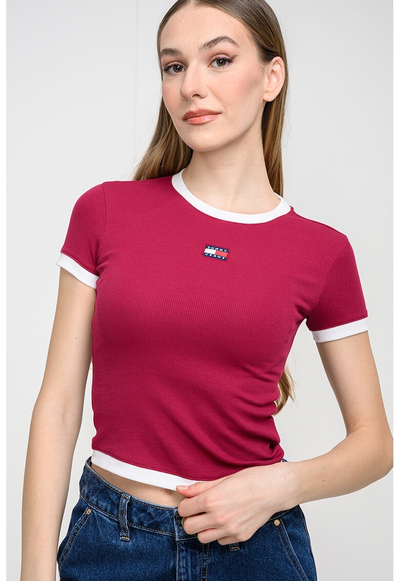 Tommy Jeans Tricou crop slim fit - Roz zmeuriu