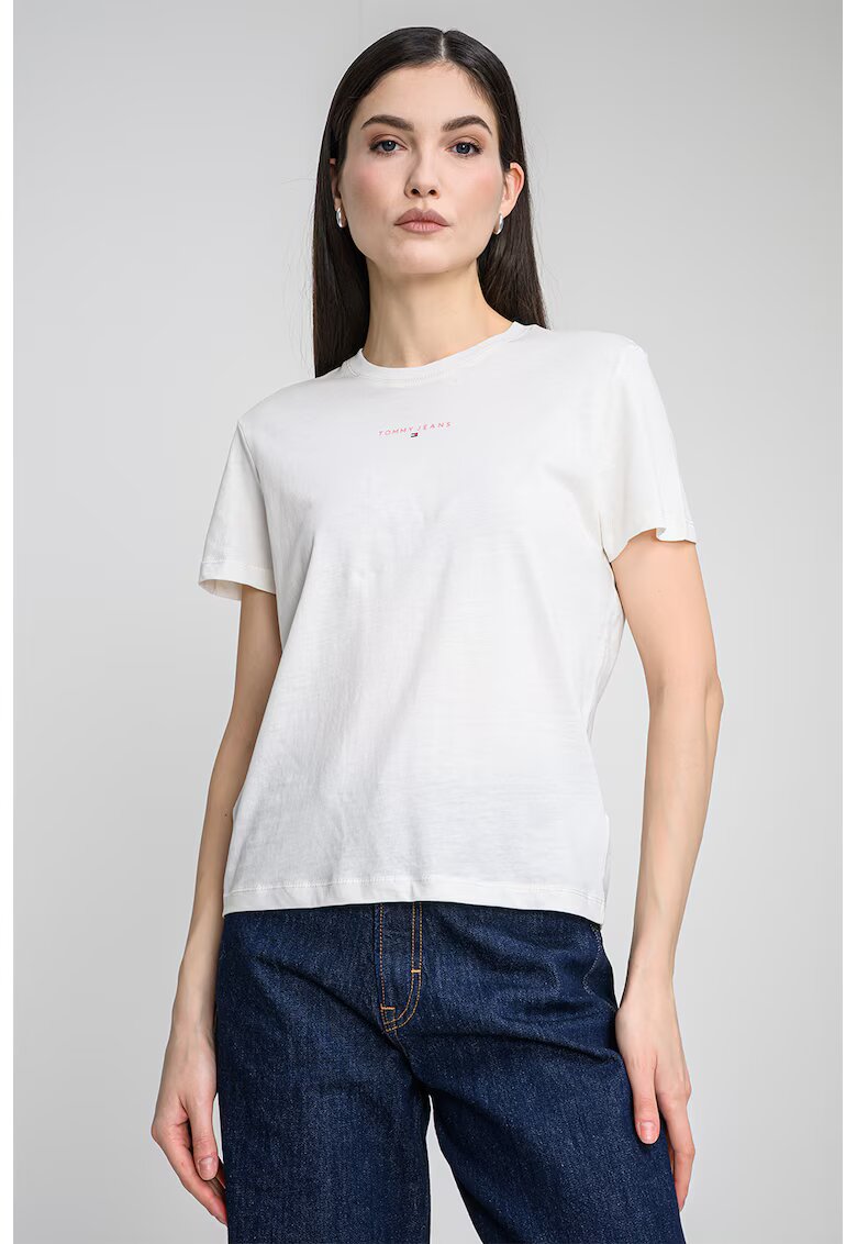 Tommy Jeans Tricou cu decolteu la baza gatului si detaliu logo - Alb murdar