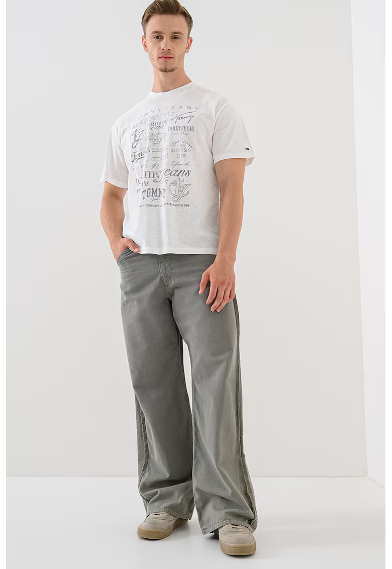 Tommy Jeans Tricou cu decolteu la baza gatului si imprimeu - Negru stins/Alb murdar