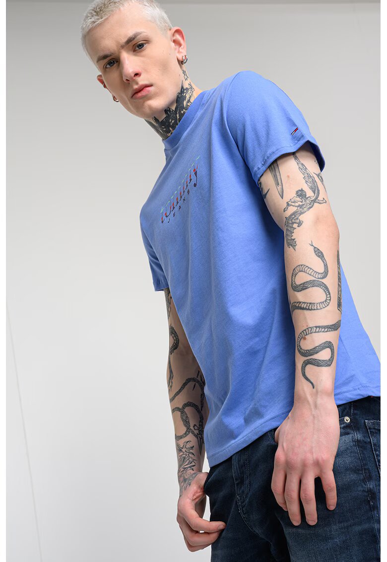 Tommy Jeans Tricou cu imprimeu logo - Albastru lavanda