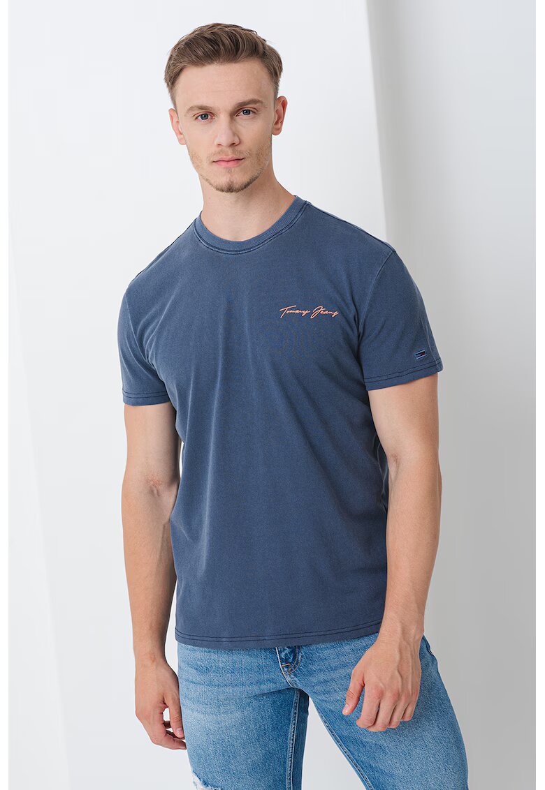 Tommy Jeans Tricou cu imprimeu pe spate - Albastru prafuit/Galben pal/Portocaliu pal