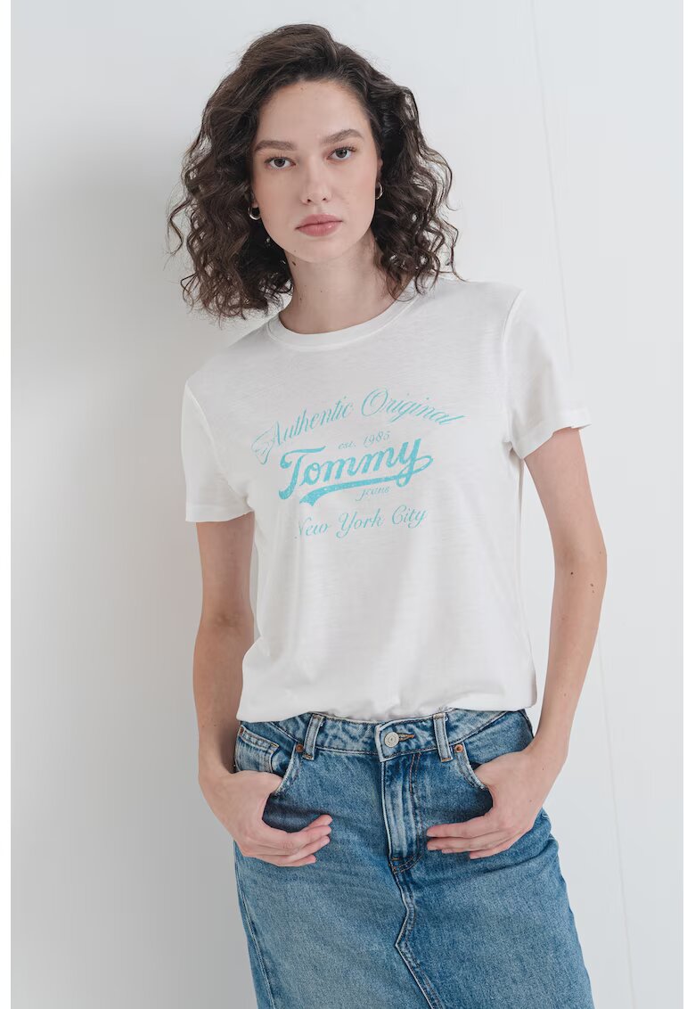 Tommy Jeans Tricou cu imprimeu text - Alb/Verde