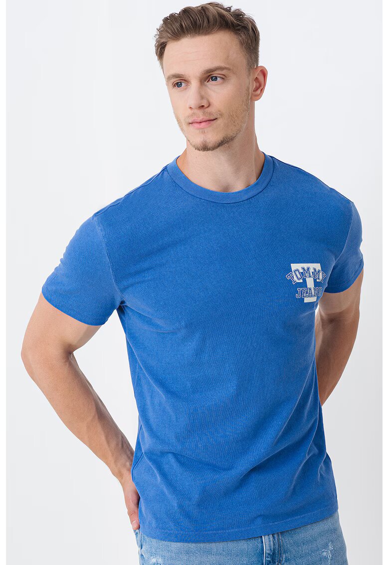 Tommy Jeans Tricou cu logo - Albastru pastel/Alb murdar