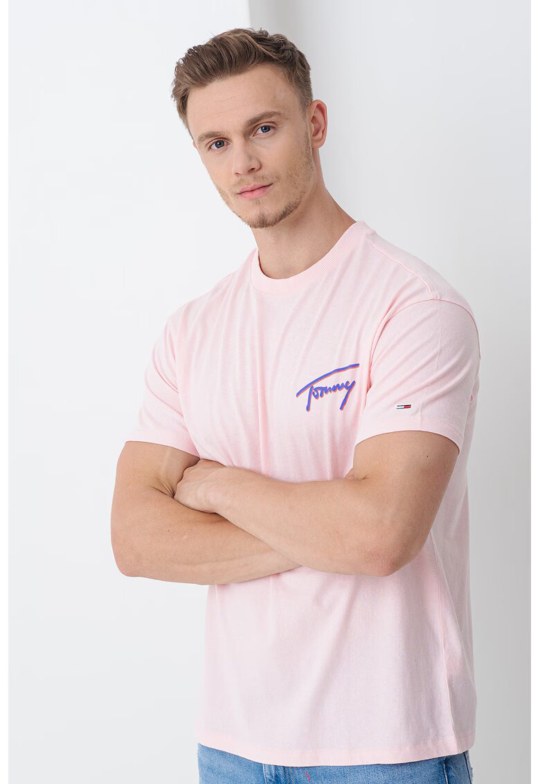 Tommy Jeans Tricou cu logo - Roz pastel/Portocaliu mandarina/Albastru indigo