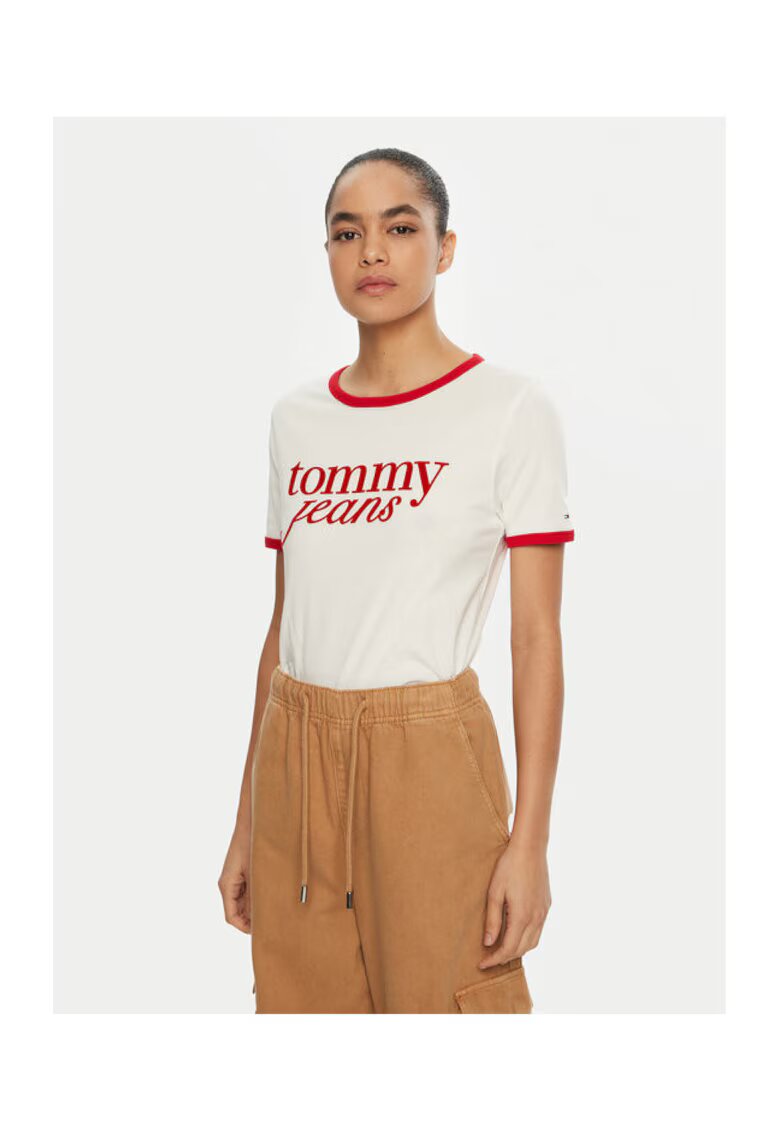 Tommy Jeans Tricou Dama - alb/rosu -