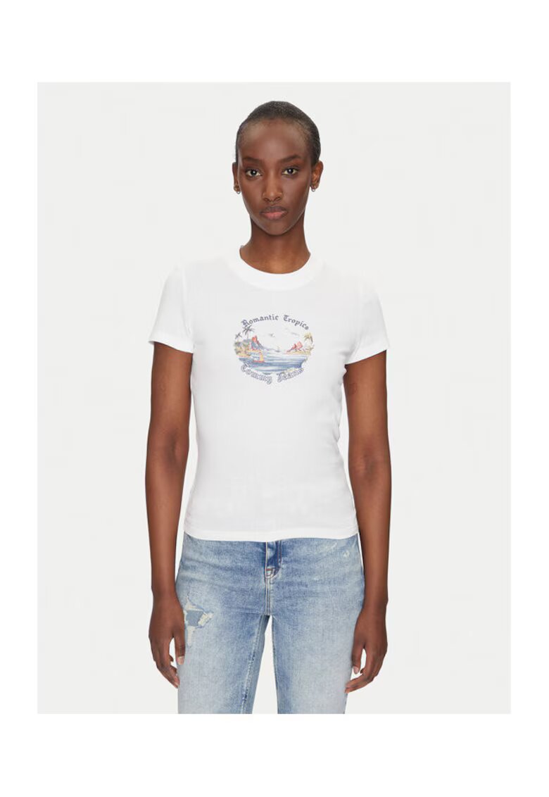 Tommy Jeans Tricou Dama - Ecru - bumbac