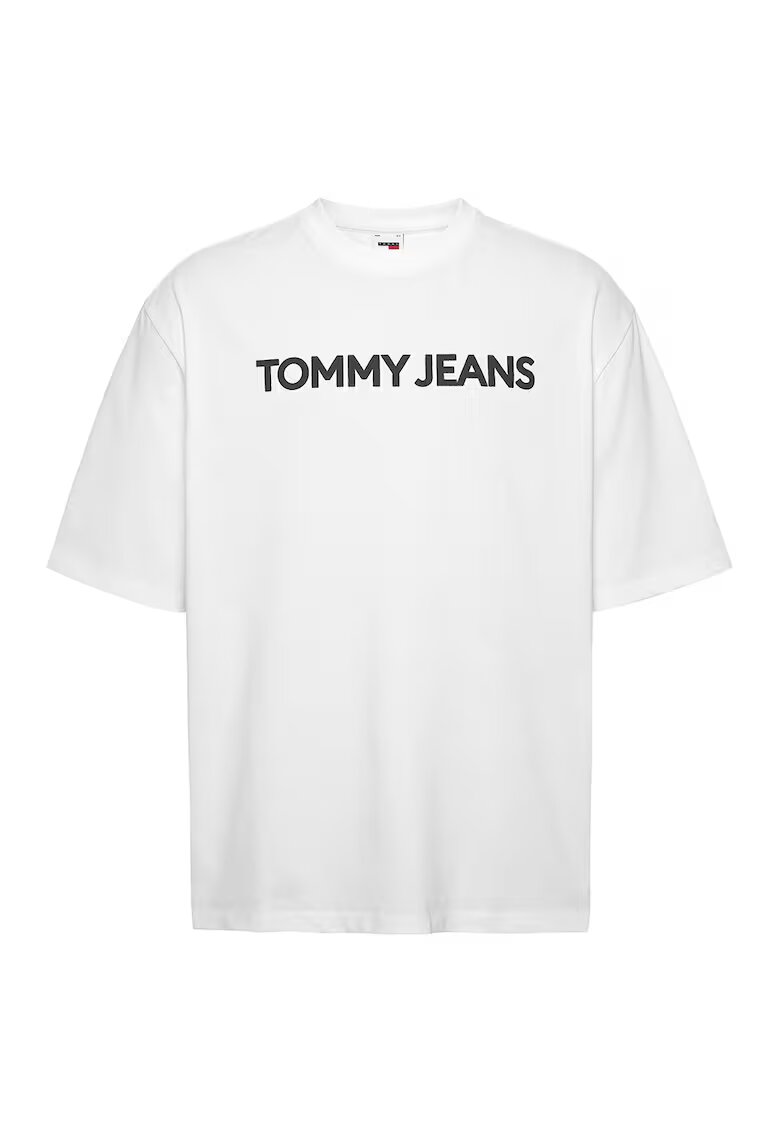 Tommy Jeans Tricou de bumbac cu decolteu la baza gatului - Alb/Negru