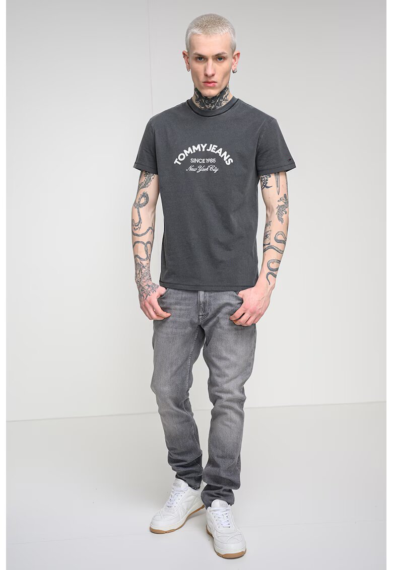 Tommy Jeans Tricou de bumbac cu decolteu la baza gatului - Negru stins