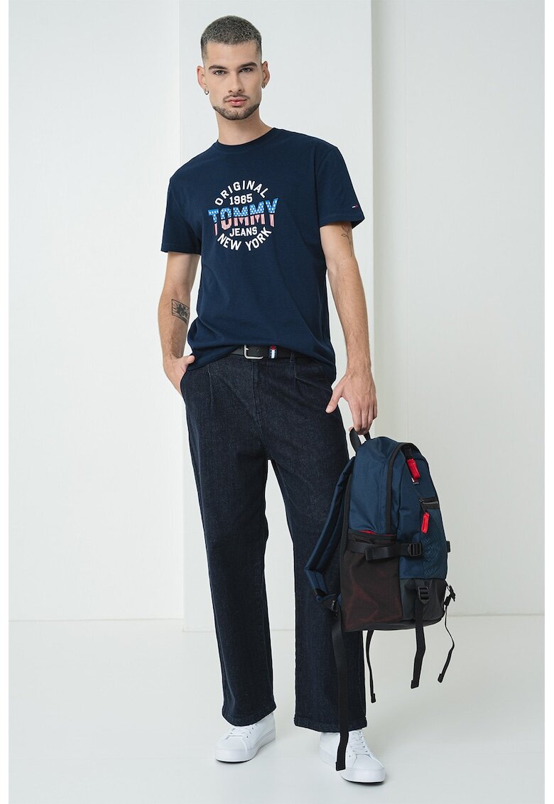 Tommy Jeans Tricou de bumbac cu decolteu la baza gatului - Rosu/Alb/Bleumarin