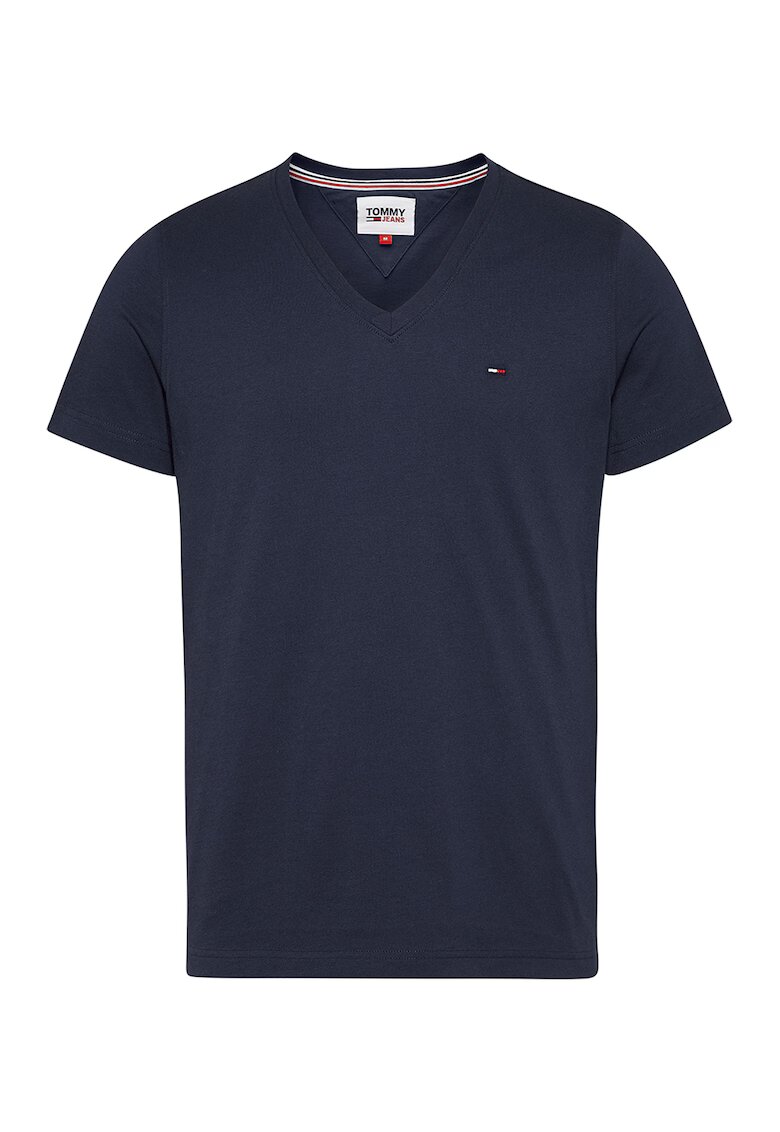 Tommy Jeans Tricou de bumbac organic cu decolteu in V - Albastru ultramarin