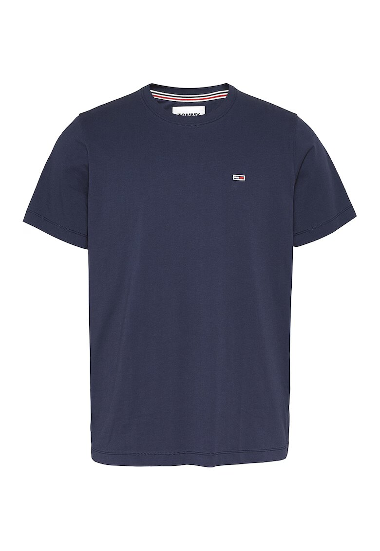 Tommy Jeans Tricou de bumbac organic cu decolteu la baza gatului - Bleumarin