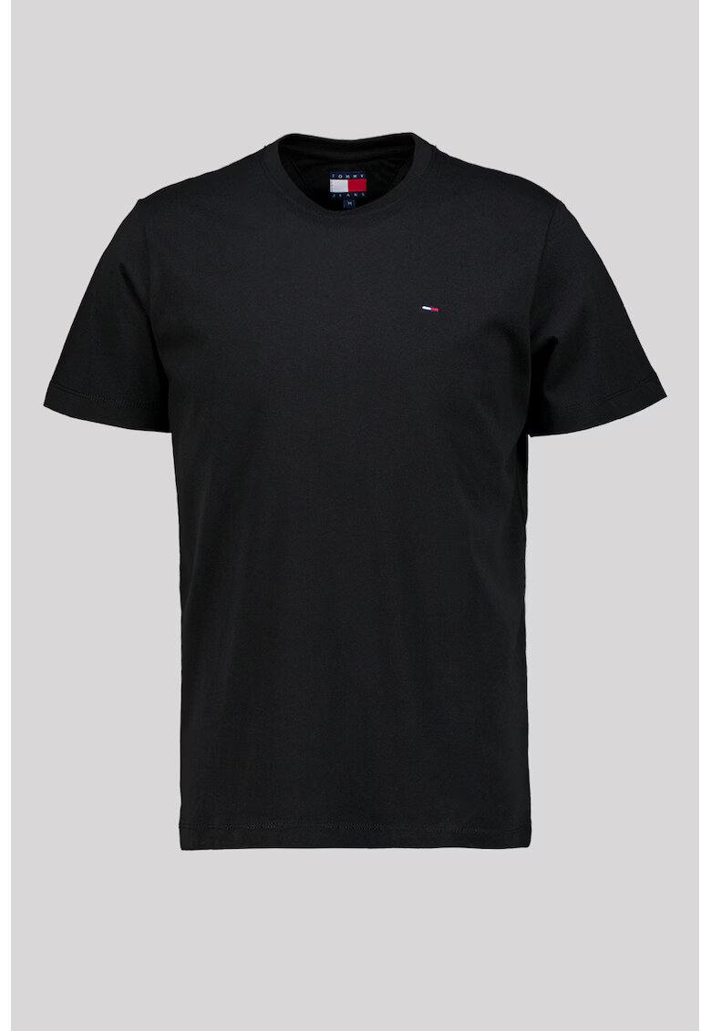Tommy Jeans Tricou de bumbac organic cu decolteu la baza gatului - Negru