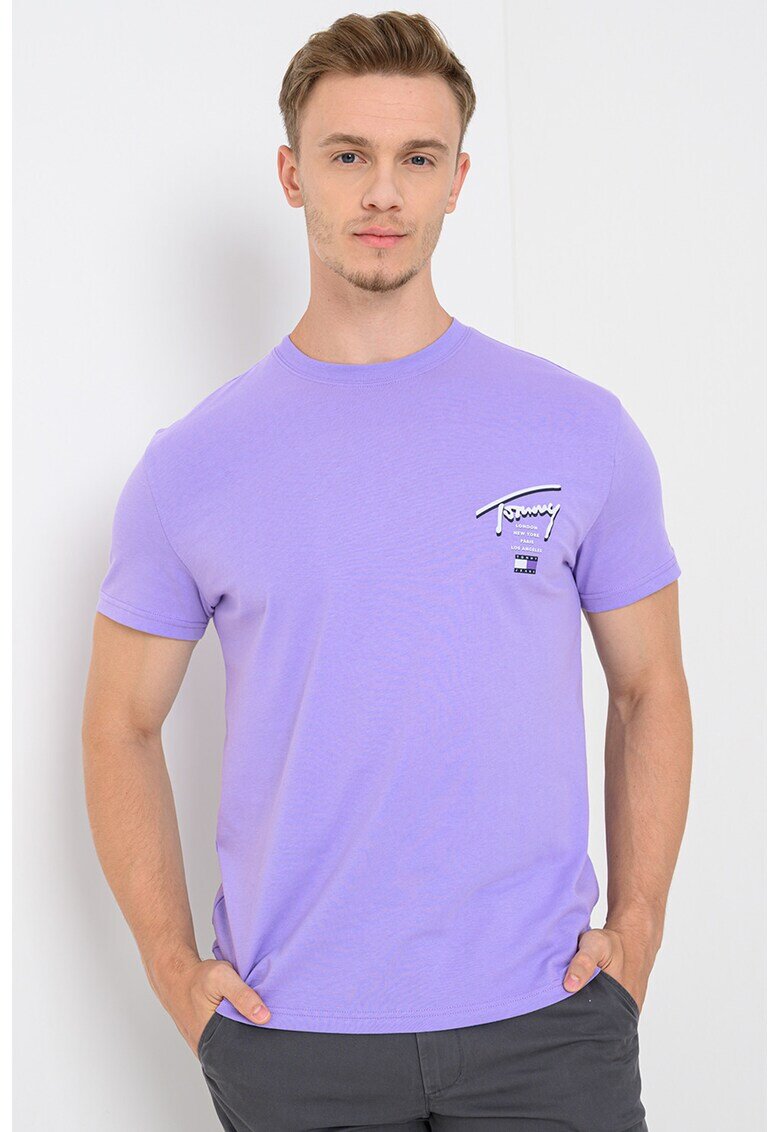 Tommy Jeans Tricou de bumbac Signature City - Alb/Lila