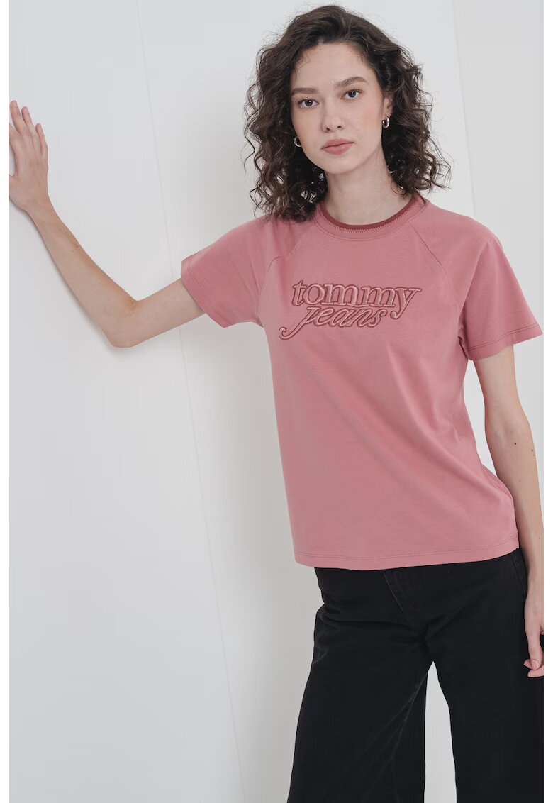 Tommy Jeans Tricou din amestec de bumbac cu broderie logo - Roz prafuit