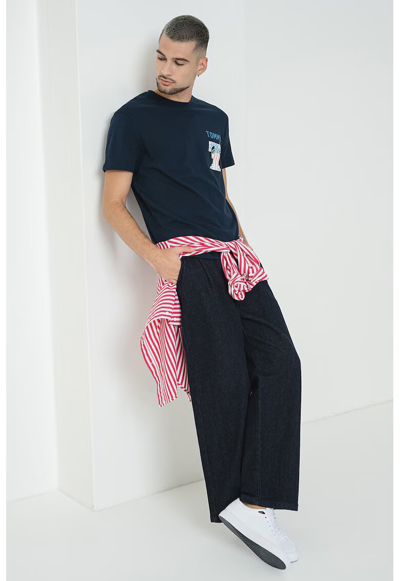 Tommy Jeans Tricou din bumbac cu imprimeu logo - Albastru deschis/Bleumarin