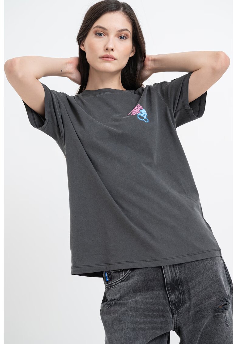Tommy Jeans Tricou lejer cu imprimeu grafic neon - Roz/Gri antracit