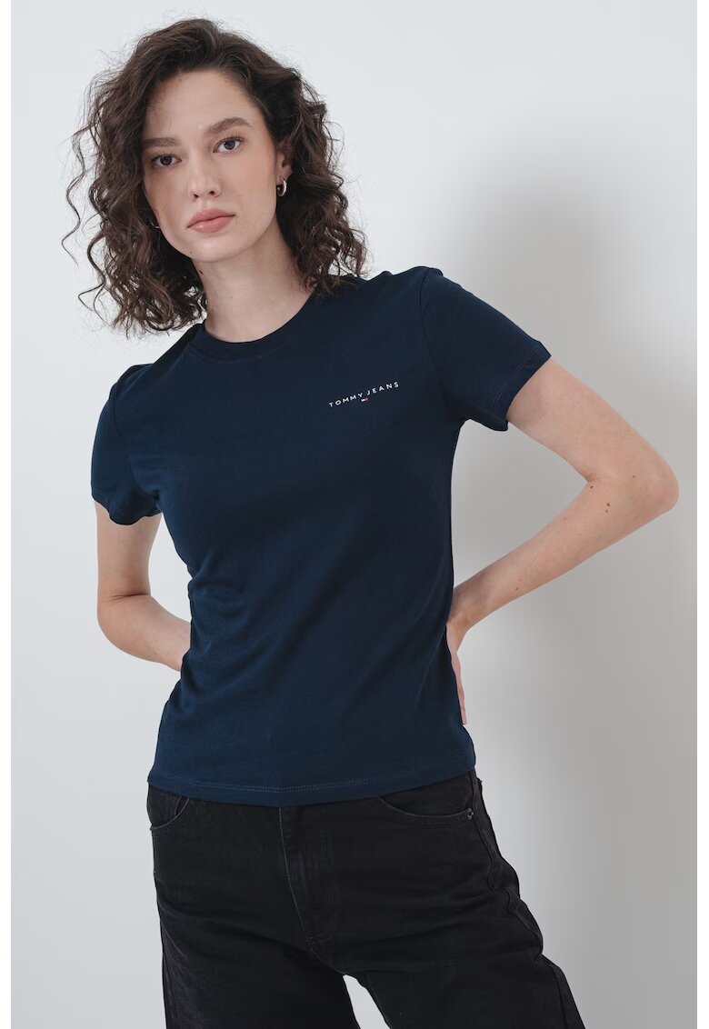 Tommy Jeans Tricou slim fit cu decolteu la baza gatului - Alb/Bleumarin