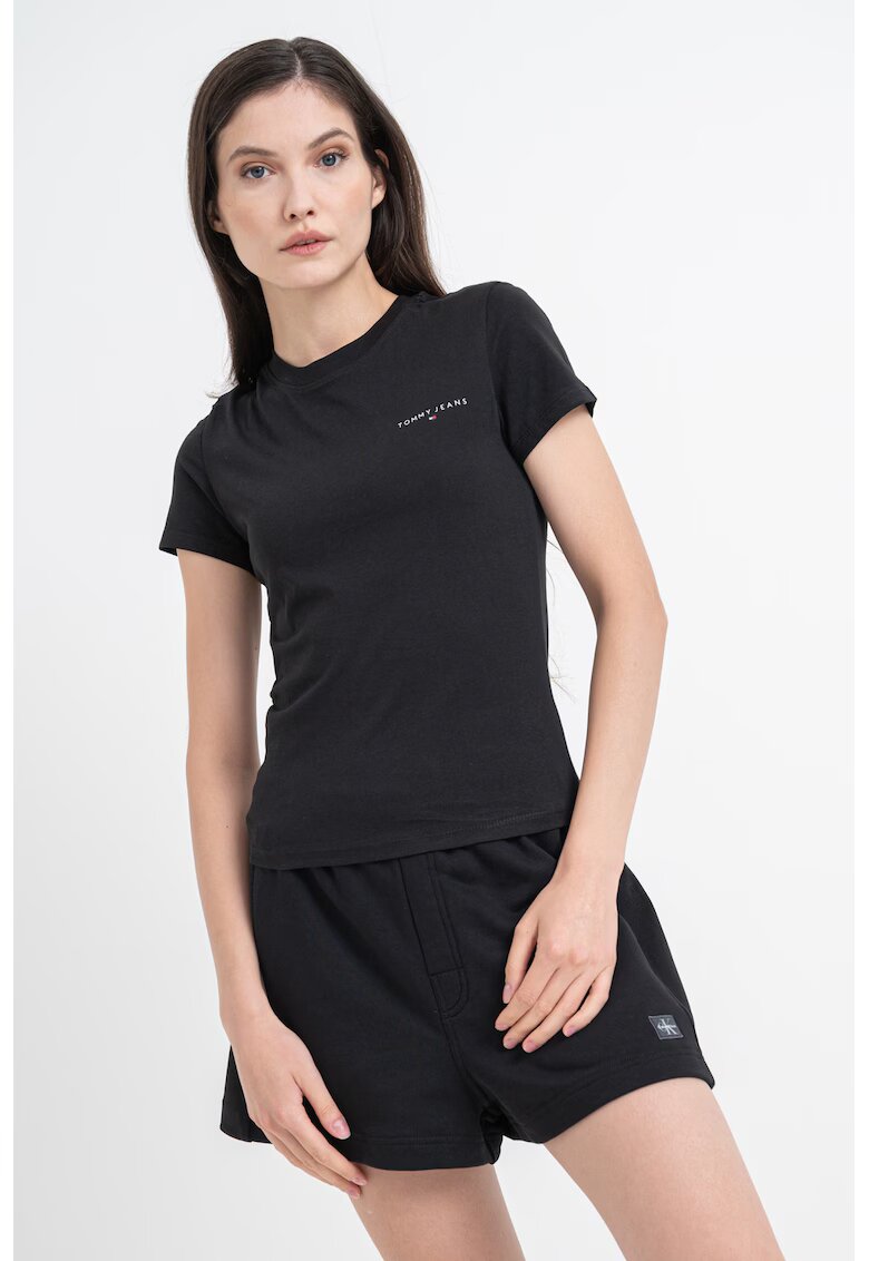 Tommy Jeans Tricou slim fit cu decolteu la baza gatului - Albastru ultramarin