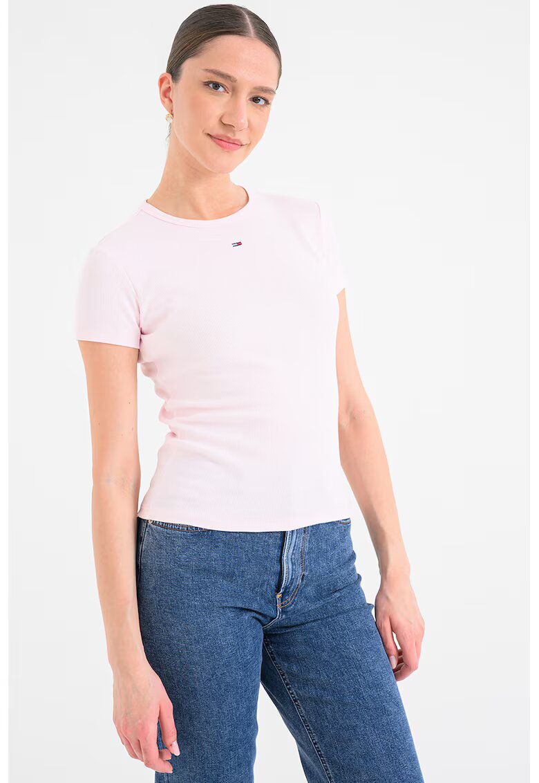 Tommy Jeans Tricou slim fit cu striatii - Roz deschis