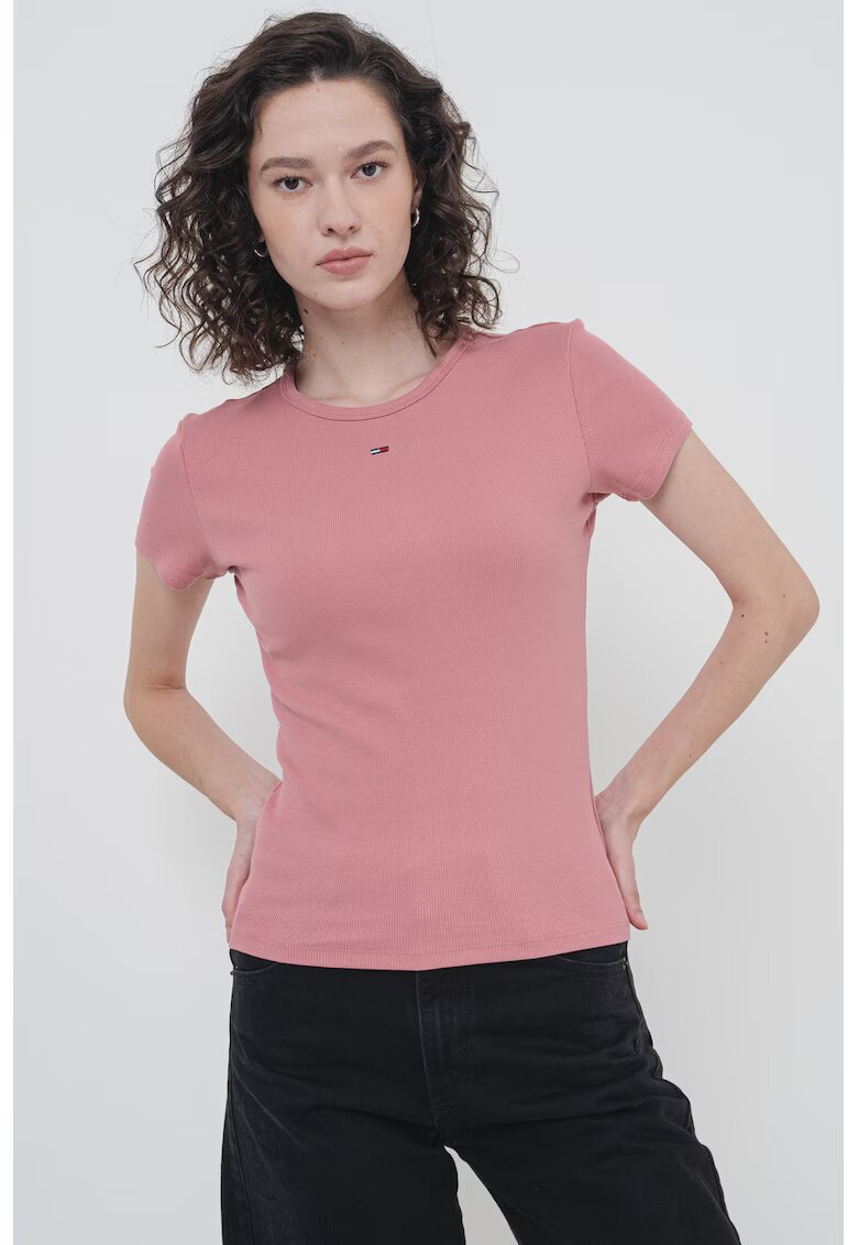 Tommy Jeans Tricou slim fit cu striatii - Roz prafuit