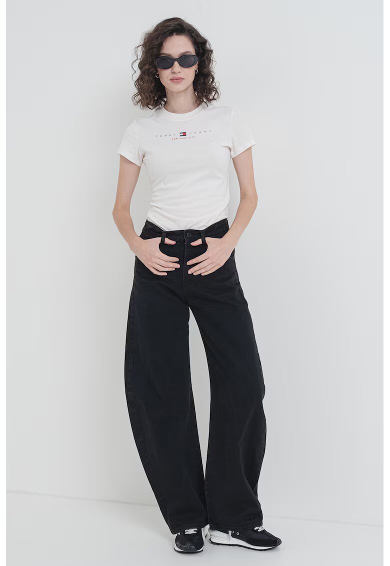 Tommy Jeans Tricou slim fit din bumbac - Alb fildes/Negru
