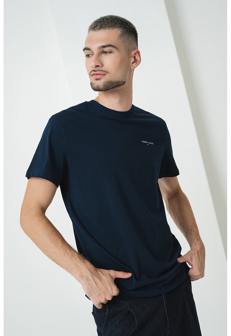 Tommy Jeans Tricou slim fit din bumbac cu logo discret - Albastru ultramarin