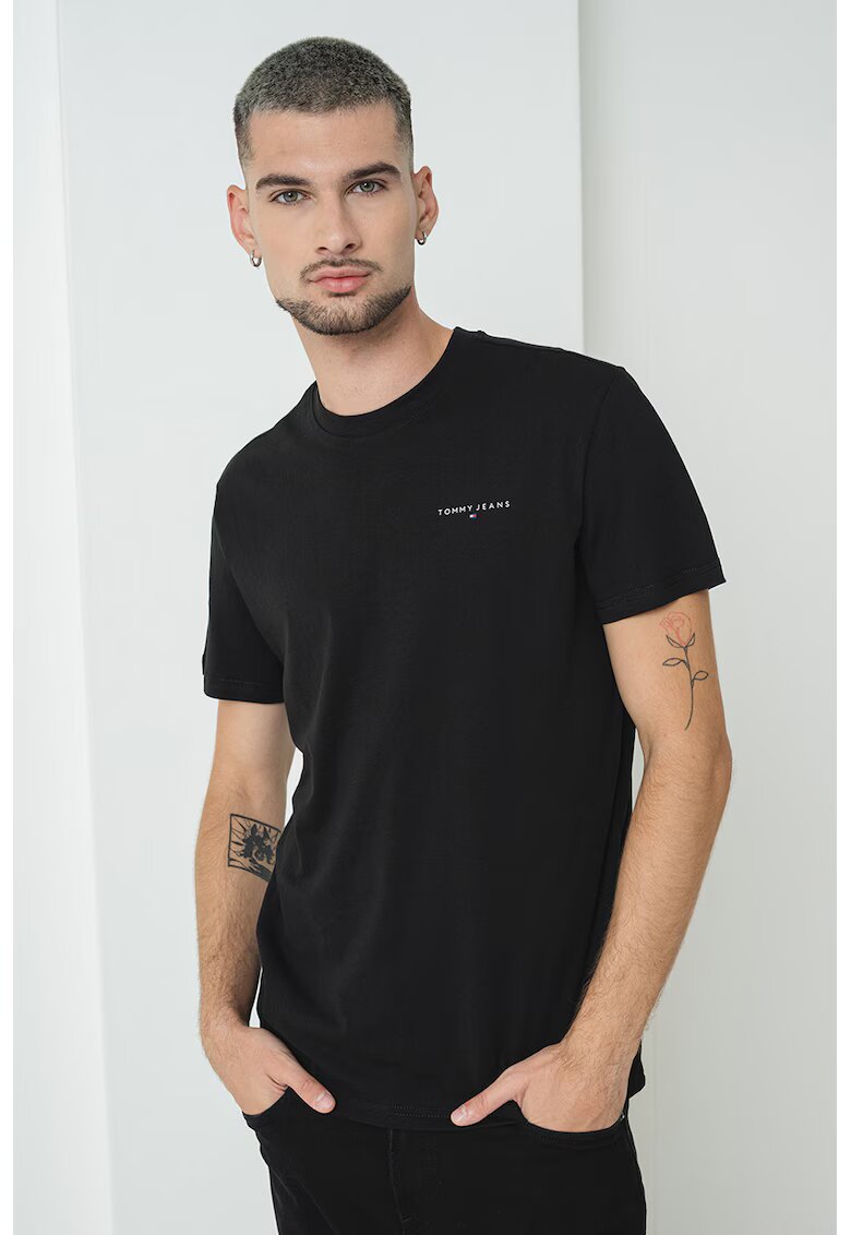 Tommy Jeans Tricou slim fit din bumbac cu logo discret - Negru