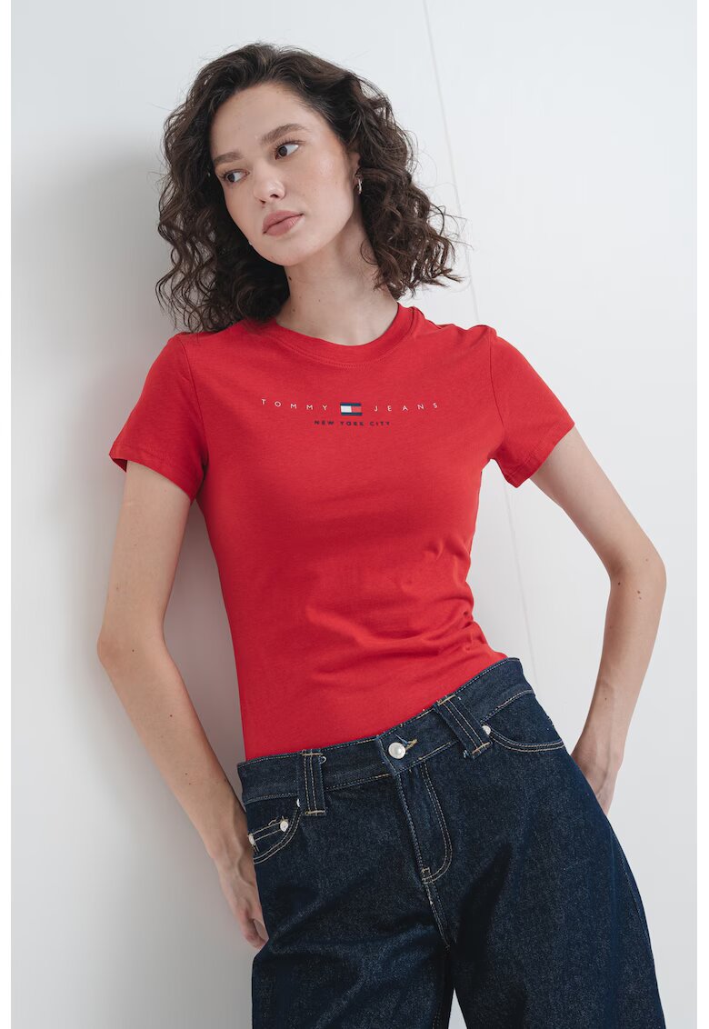 Tommy Jeans Tricou slim fit din bumbac - Visiniu/Negru