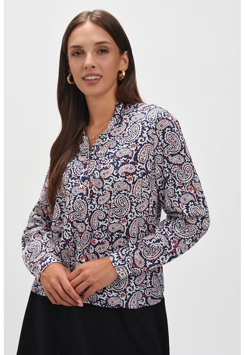 Top Secret Bluza cu animal print cu maneci cazute - Alb/Roz deschis/Bleumarin