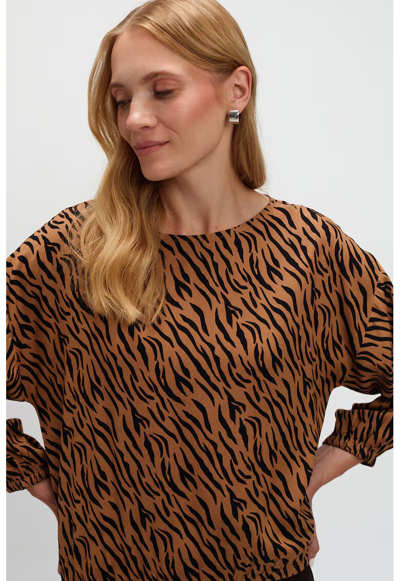 Top Secret Bluza cu animal print cu maneci cazute - Negru/Caramel