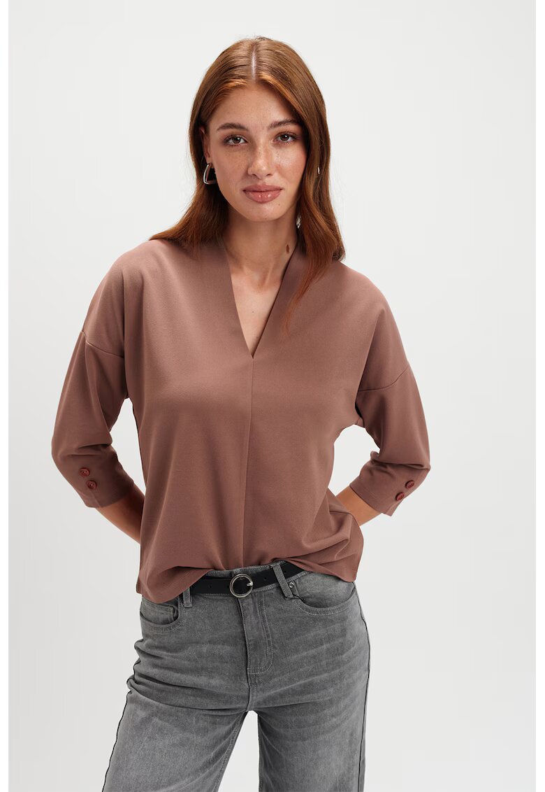 Top Secret Bluza cu decolteu in V si maneci 3/4 - Maro deschis